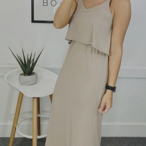 Zenana women's double layer ribbed maxi dress in Ash Mocha XL - Picture 7 of 7